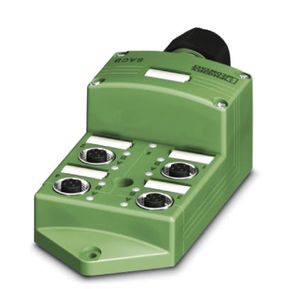 Phoenix Contact Sensor/Actuator Box; SACB-4/ 8-L-C GG SCO; 4 Inputs; M12; LED; PNP Signal; Double Occupancy; 24VDC; Plug-In Screw; IP69K